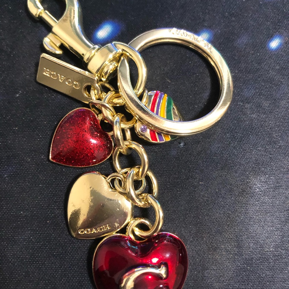 Coach Gold-tone Keyring with Red Heart Charms